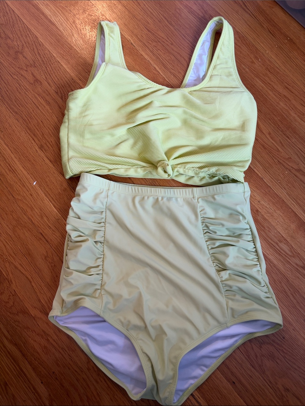 Coral Reef High-Waist Two-Piece Swim Set in Light Lime